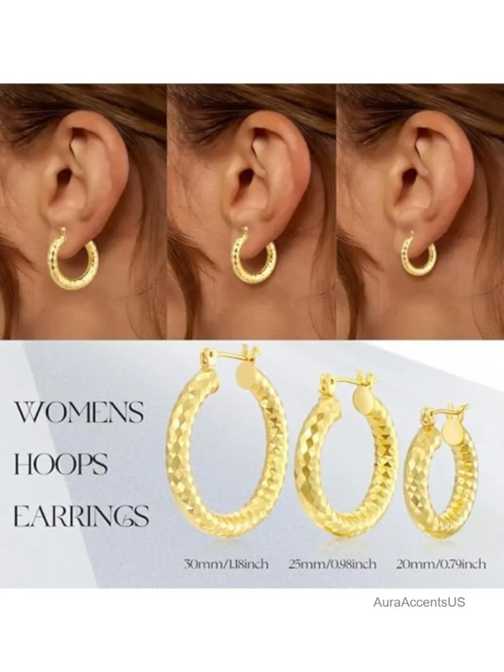 14K Gold Plated Wrinkle Texture Hoop Earrings for Women Hypoallergenic